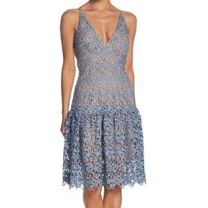 Dress the Population Prom Wedding Dress Mineral Blue Embroidered Nude Size 6 NEW